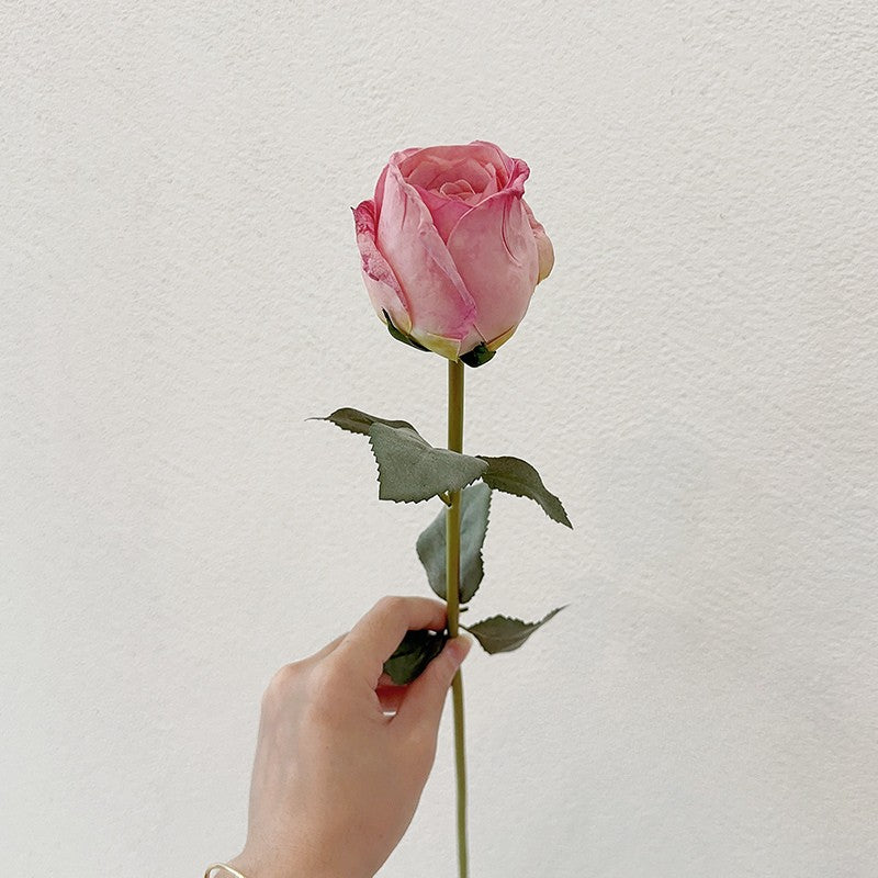 Realistic Burnt Edge Faux Rose | Single Stem Vintage Style Decor