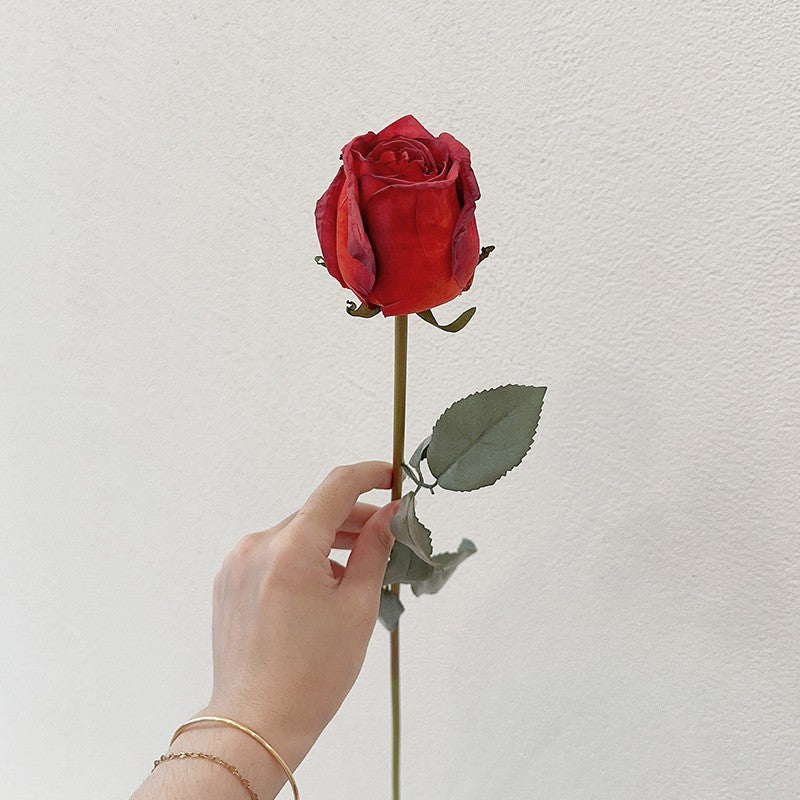 Realistic Burnt Edge Faux Rose | Single Stem Vintage Style Decor