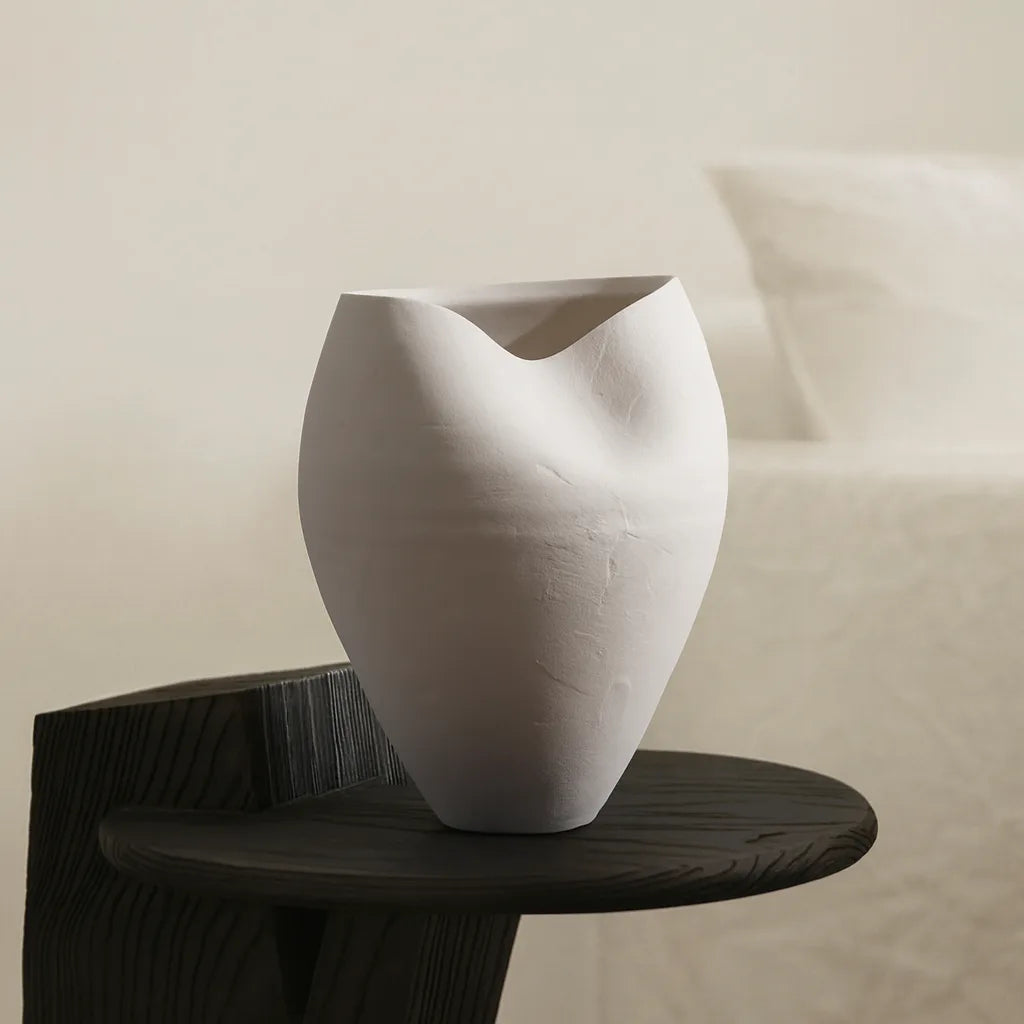 Large Sculptural Organic Form Vase | Matte White Bisque Ceramic for Modern Decor