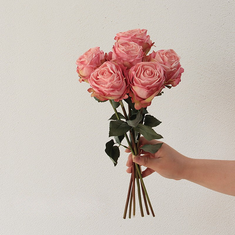 Realistic Real Touch Garden Rose Bouquet | Set of 6 Faux Stems for Decor
