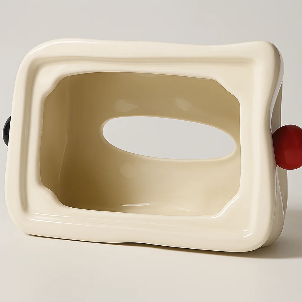 Minimalist Smiley Face Tissue Box Cover | Modern Quirky Ceramic Decor