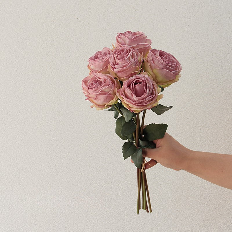 Realistic Real Touch Garden Rose Bouquet | Set of 6 Faux Stems for Decor