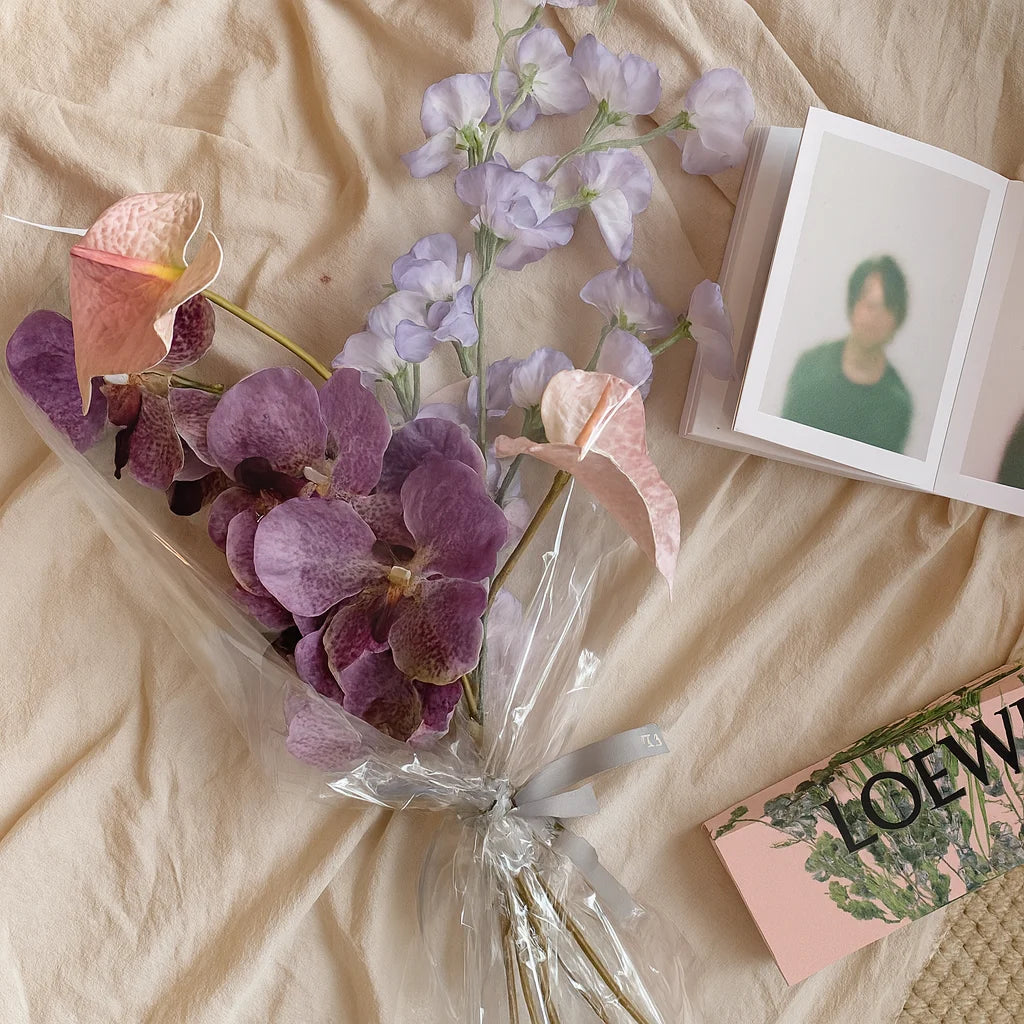 Luxury Faux Orchid & Anthurium Bouquet | Realistic Purple & Lilac Floral Arrangement