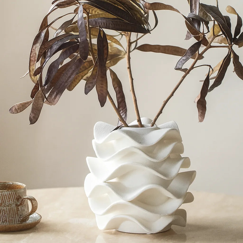 Wavy Sculptural Ceramic Vase | Modern Ribbon Vase for Minimalist & Avant-Garde Decor