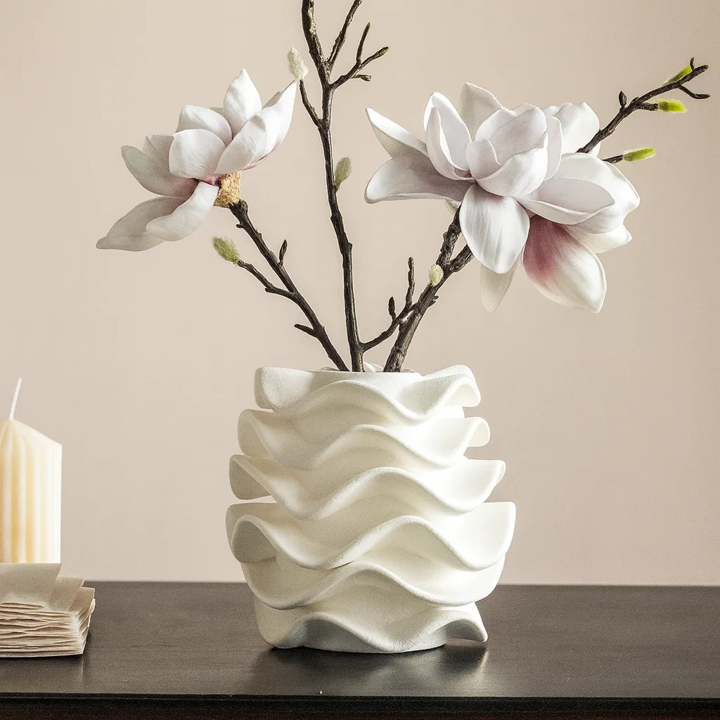 Wavy Sculptural Ceramic Vase | Modern Ribbon Vase for Minimalist & Avant-Garde Decor
