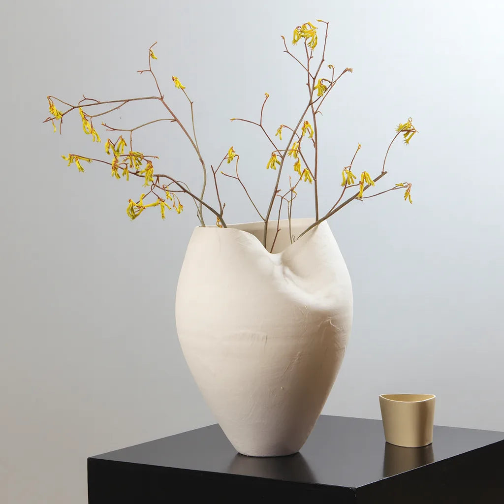 Large Sculptural Organic Form Vase | Matte White Bisque Ceramic for Modern Decor