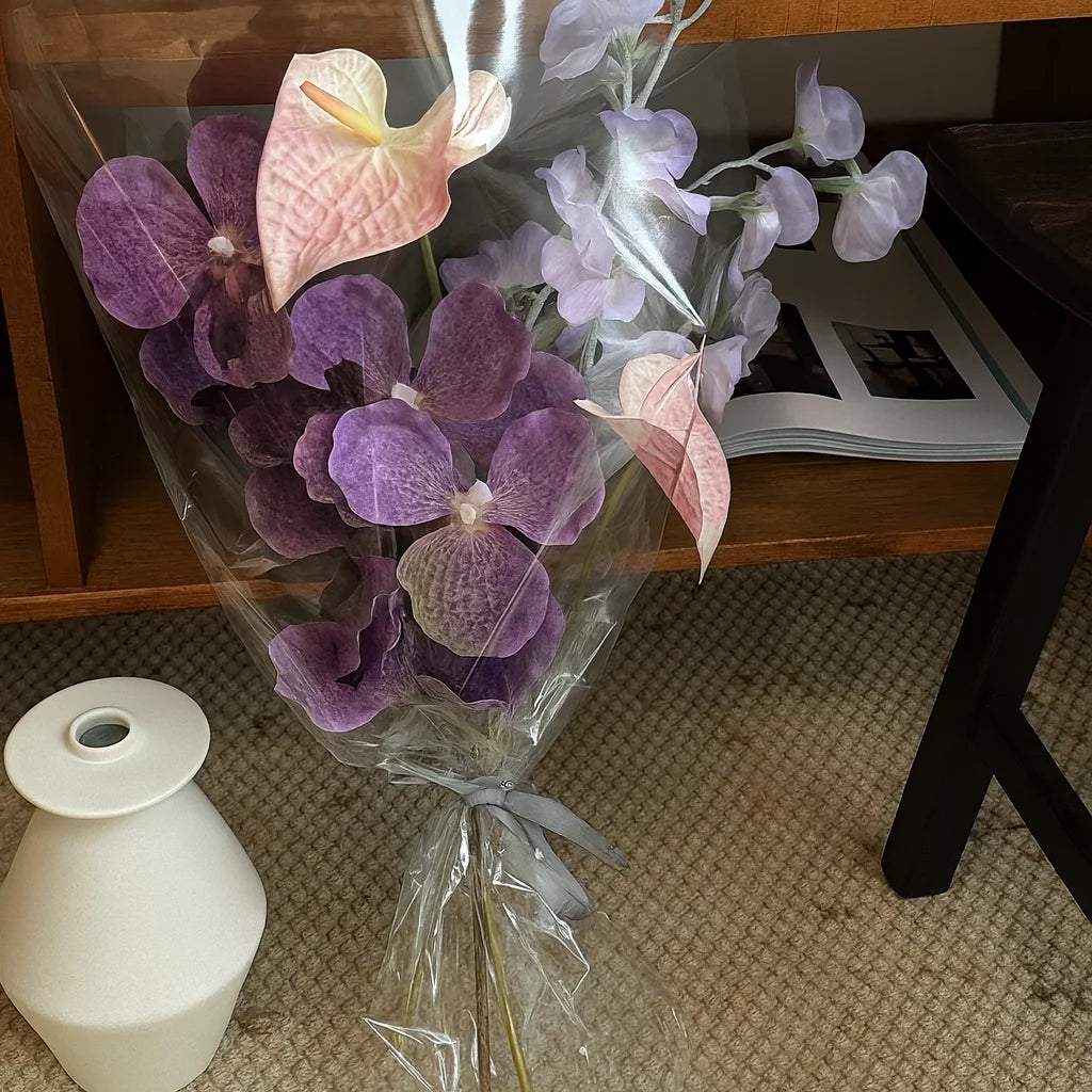 Luxury Faux Orchid & Anthurium Bouquet | Realistic Purple & Lilac Floral Arrangement