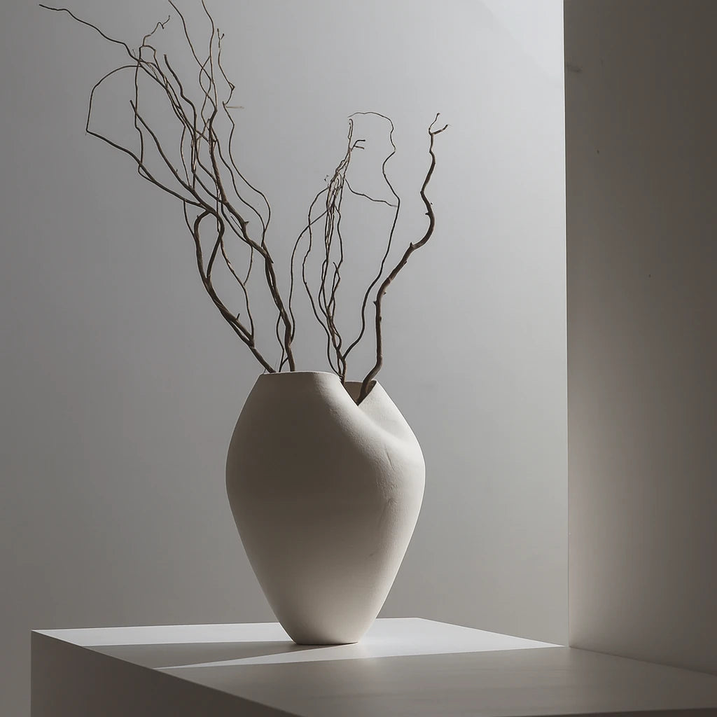Large Sculptural Organic Form Vase | Matte White Bisque Ceramic for Modern Decor