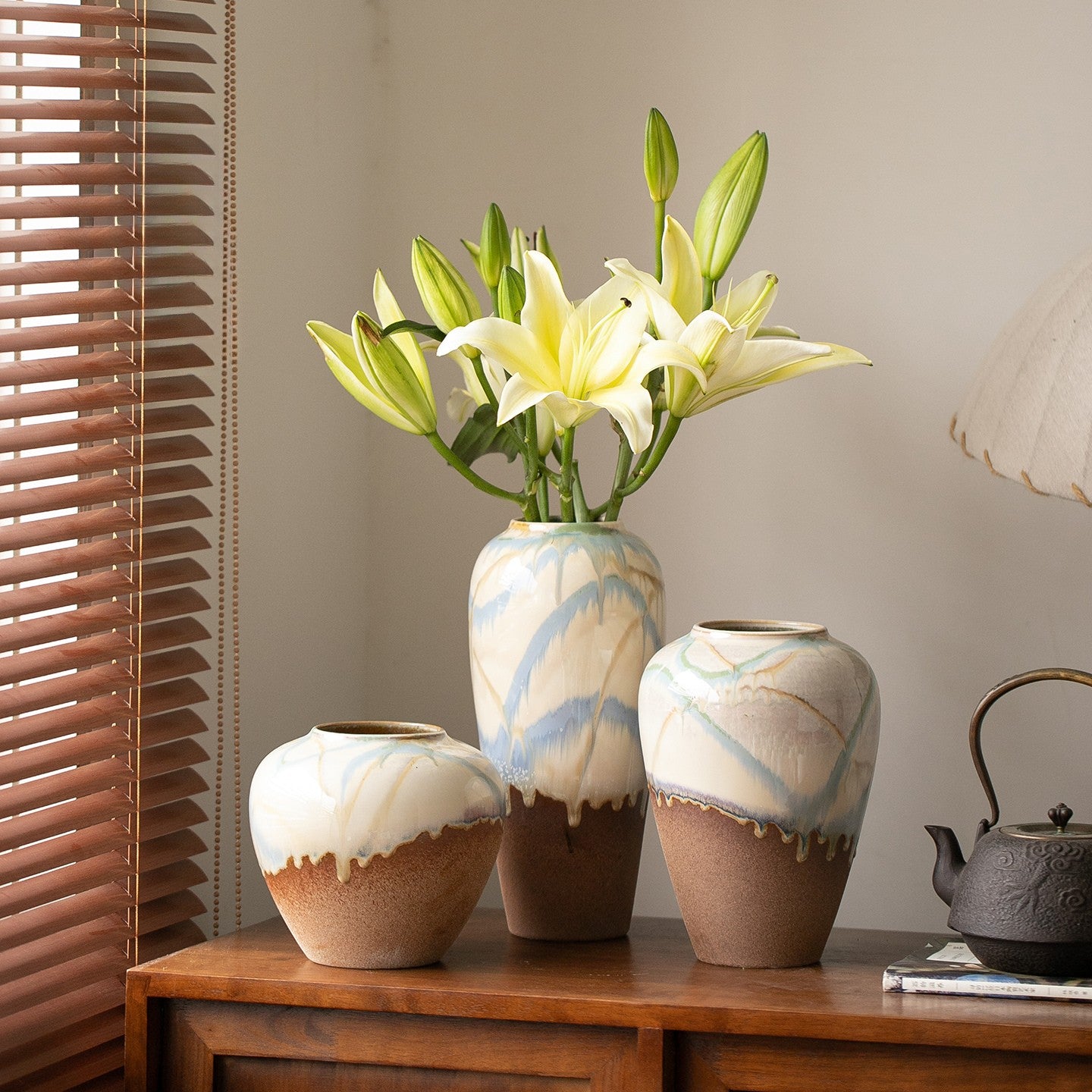 "The Seashore" Two-Tone Ceramic Vase | Wabi-Sabi Reactive Drip Glaze Pottery