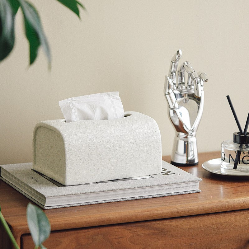 Textured White Tissue Box Cover | Modern Matte Ceramic Decor