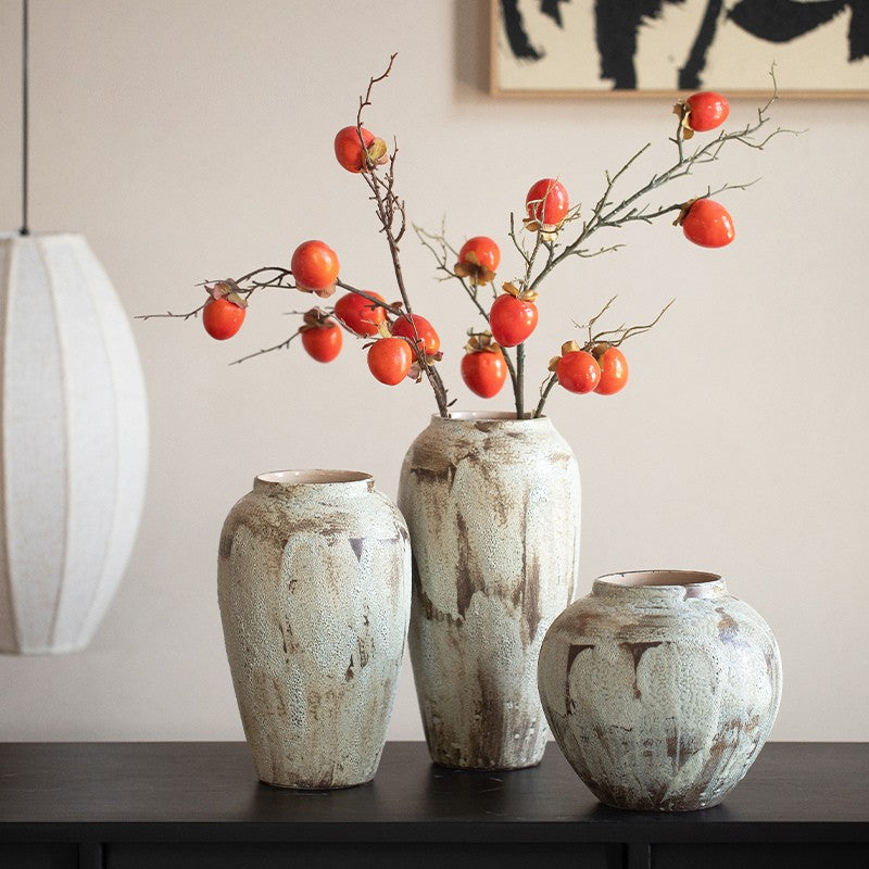 Rustic Cream Wabi-Sabi Vase | Artisan Reactive Glaze Pottery