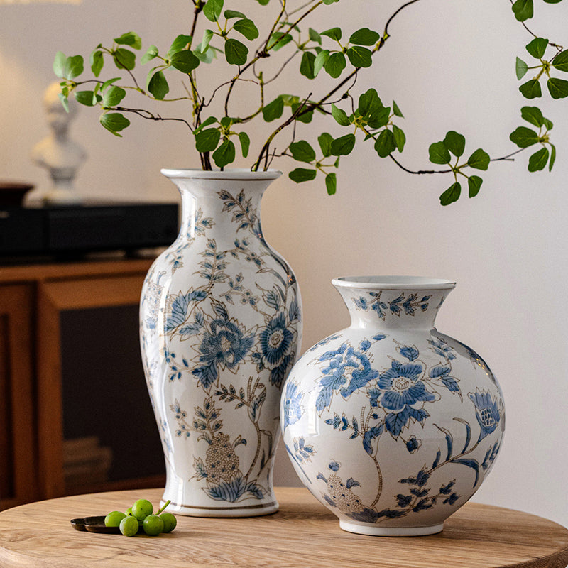 Luxury Gilded Chinoiserie Vase | Blue & White Porcelain Decor