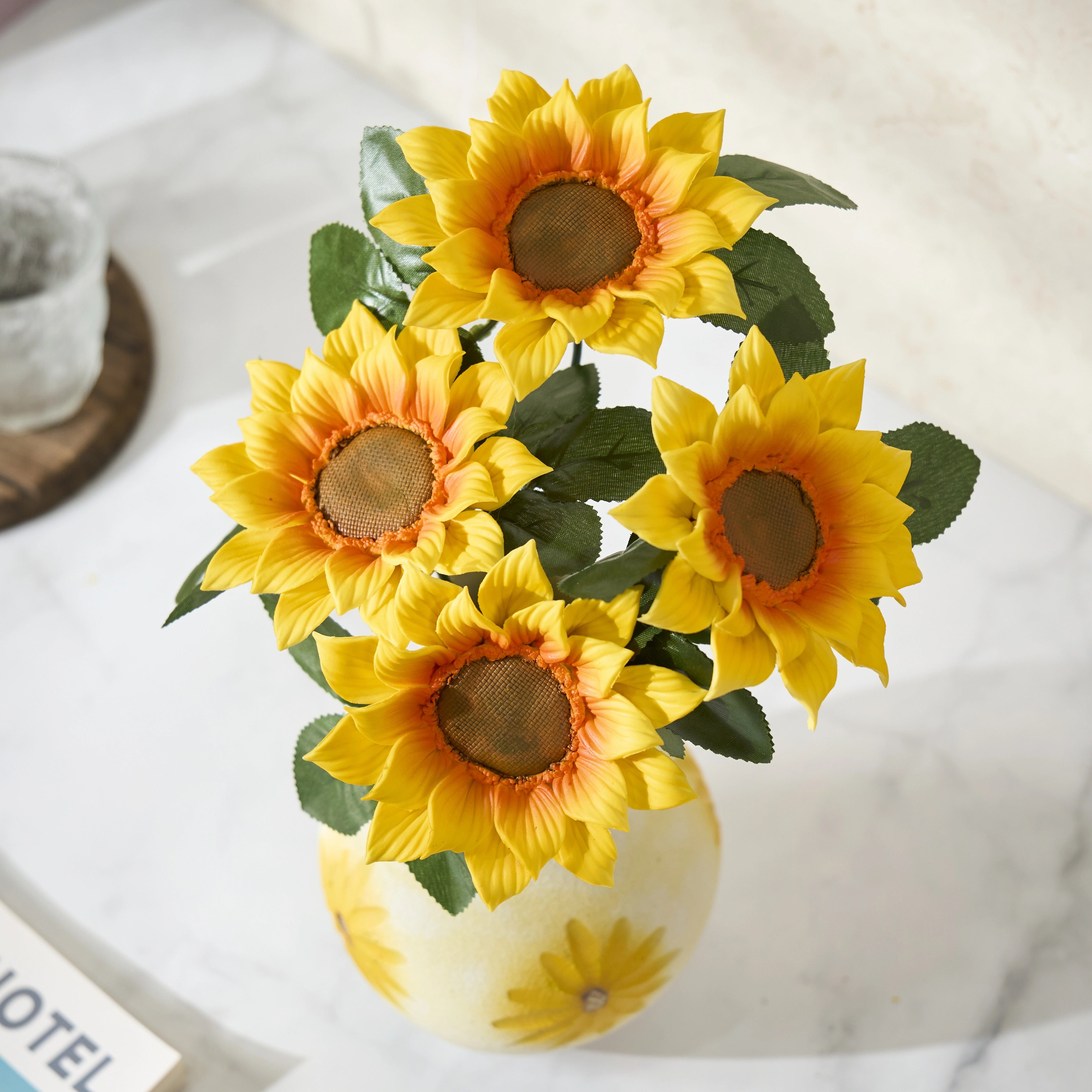 "The Sunshine Bouquet" Set | Handcrafted Porcelain Sunflowers in Ceramic Vase