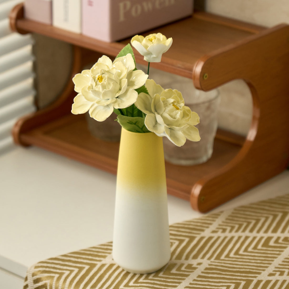 "The Sunshine Peony" Set | Handcrafted Porcelain Flowers in Ceramic Vase