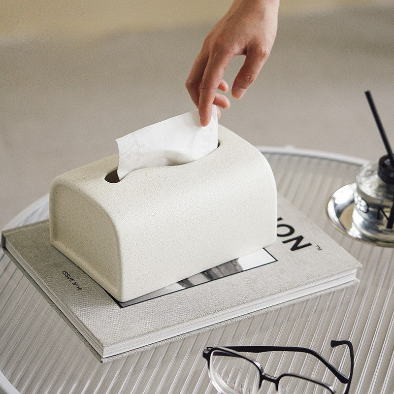 Textured White Tissue Box Cover | Modern Matte Ceramic Decor