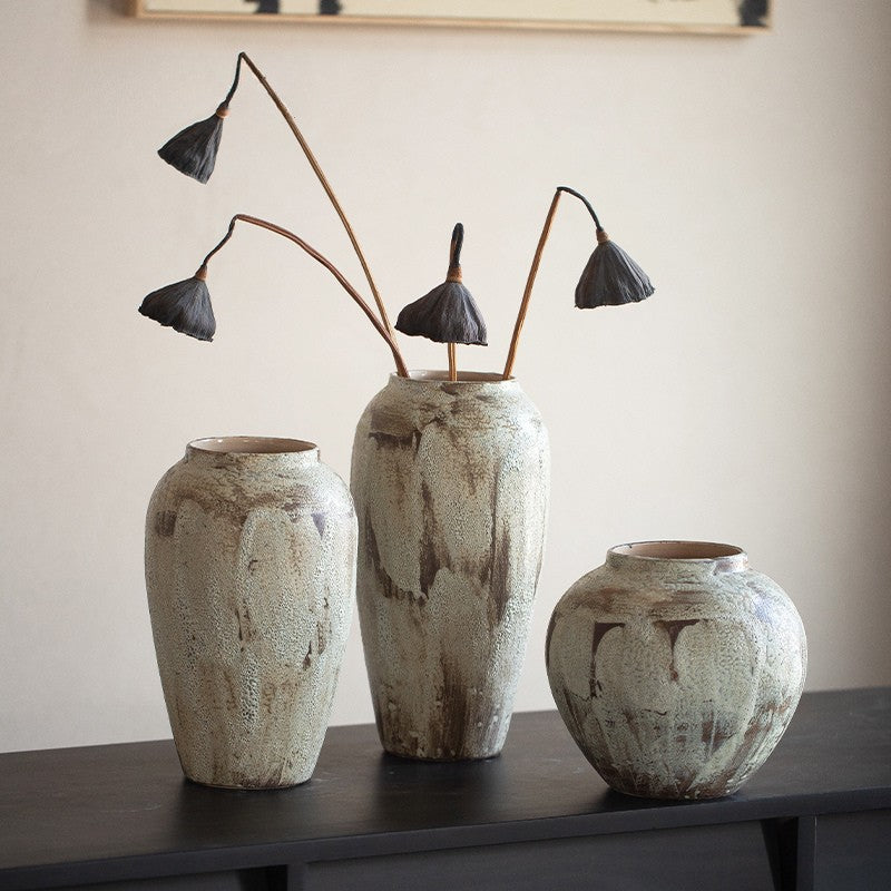 Rustic Cream Wabi-Sabi Vase | Artisan Reactive Glaze Pottery