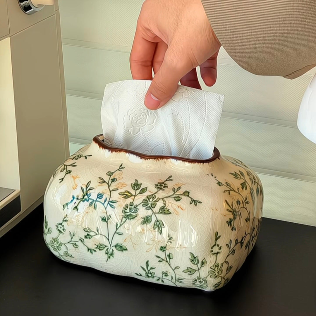 French Country Floral Tissue Box Cover | Vintage Crackle Glaze Decor
