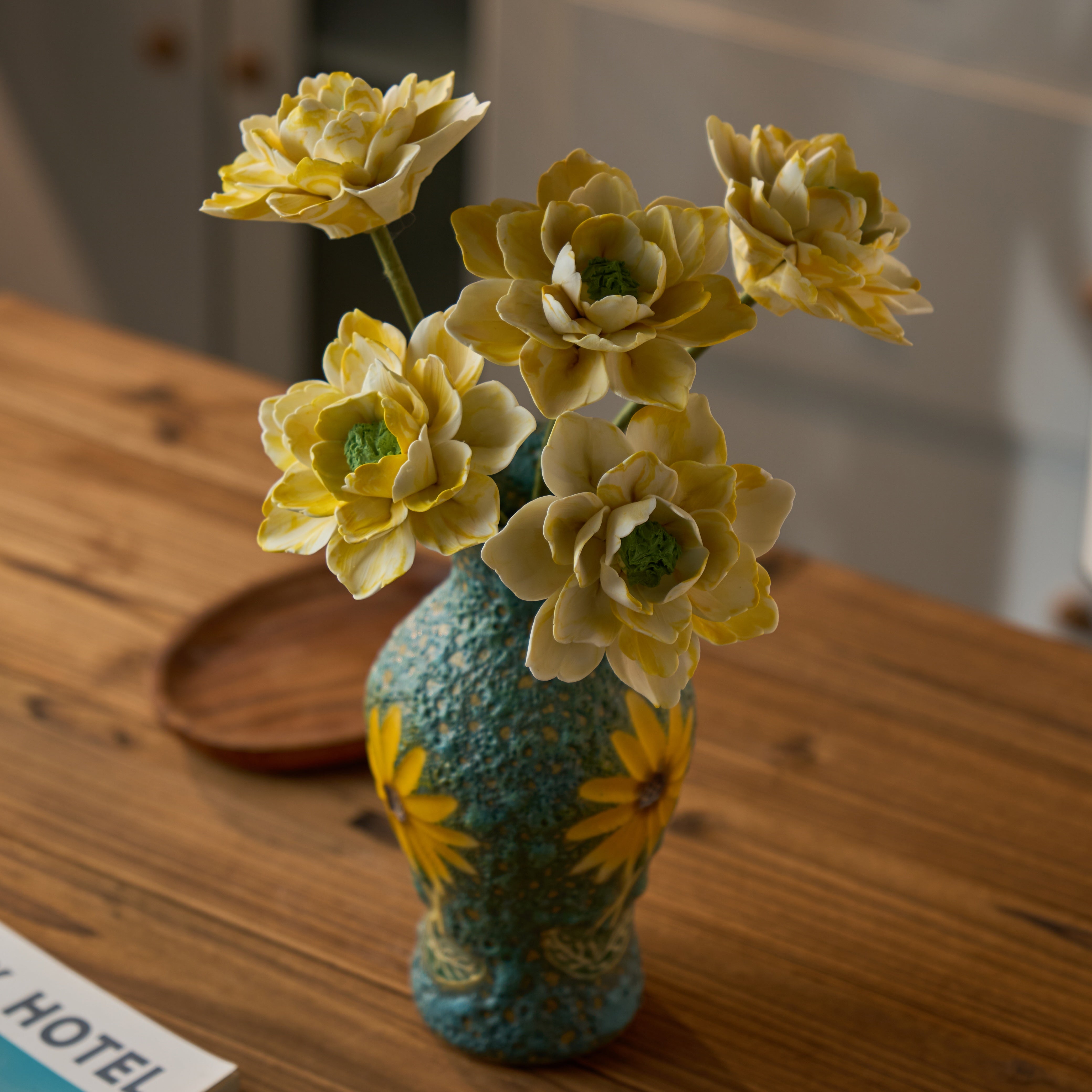 "The Peony Bloom Aroma" Set | Handcrafted Ceramic Peony Diffusers in Vase