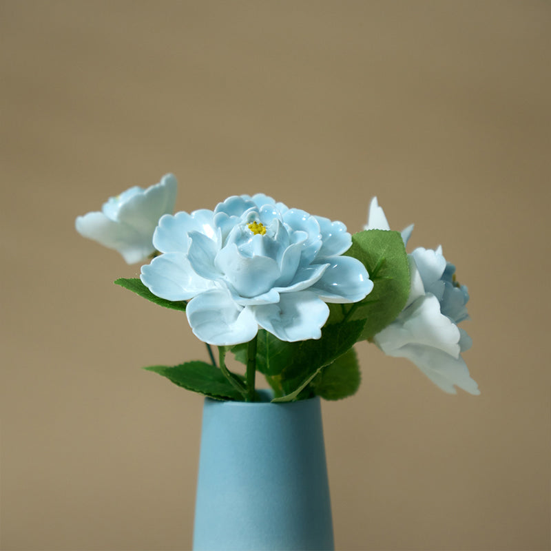 "The Sky Blue Peony" Set | Handcrafted Porcelain Flowers in Ceramic Vase