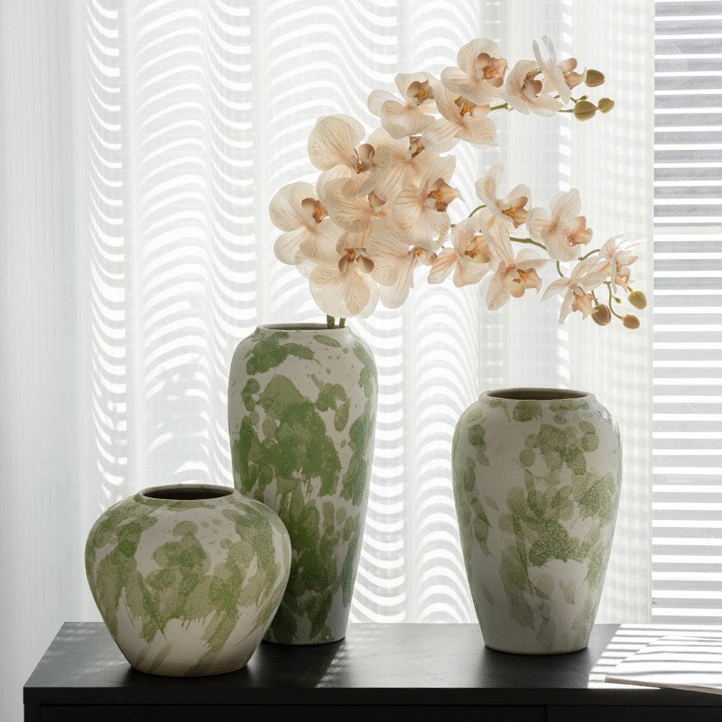 "Moss Garden" Green Splatter Vase | Artisan Wabi-Sabi Decor