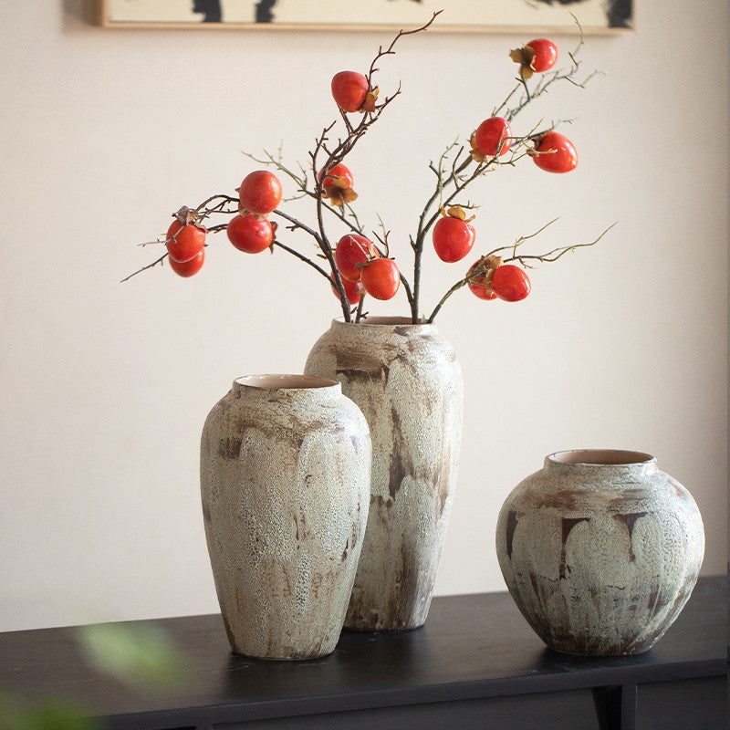 Rustic Cream Wabi-Sabi Vase | Artisan Reactive Glaze Pottery