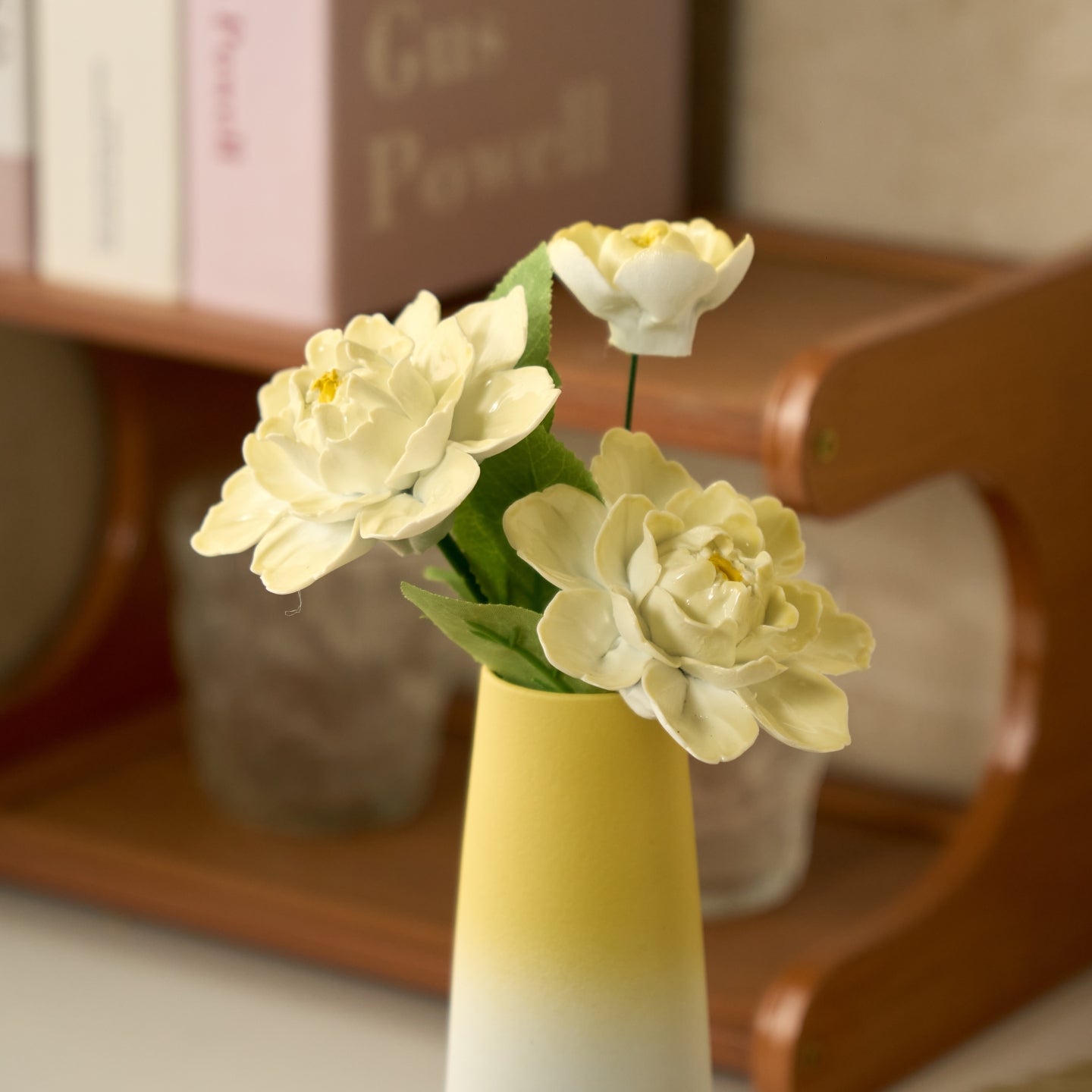 "The Sunshine Peony" Set | Handcrafted Porcelain Flowers in Ceramic Vase