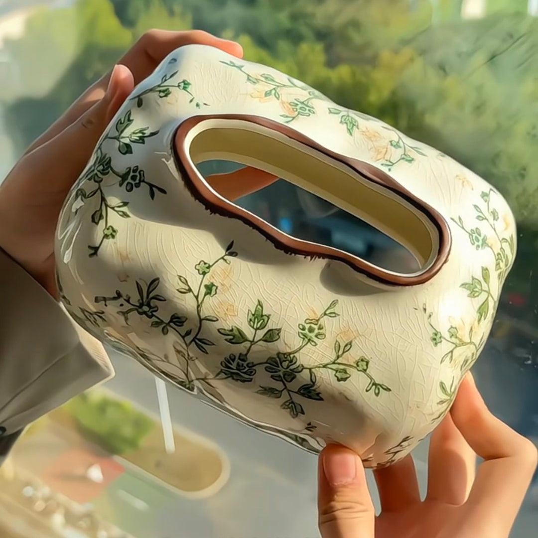 French Country Floral Tissue Box Cover | Vintage Crackle Glaze Decor