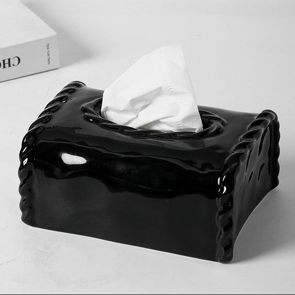 Braided Edge Ceramic Tissue Box Cover | Classic Preppy Decor