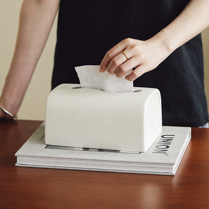 Textured White Tissue Box Cover | Modern Matte Ceramic Decor