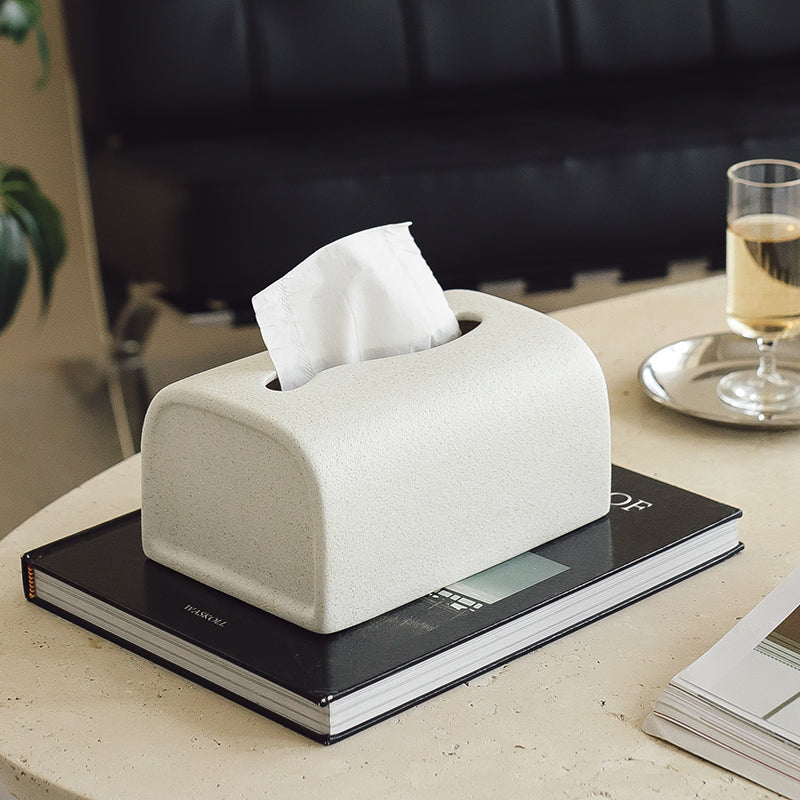 Textured White Tissue Box Cover | Modern Matte Ceramic Decor