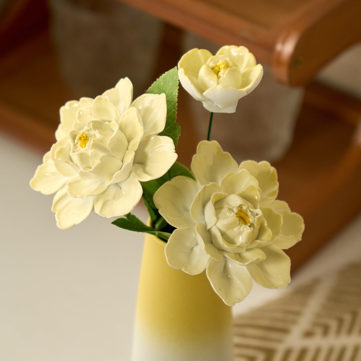 "The Sunshine Peony" Set | Handcrafted Porcelain Flowers in Ceramic Vase