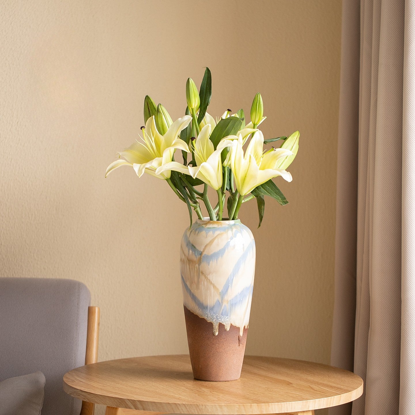 "The Seashore" Two-Tone Ceramic Vase | Wabi-Sabi Reactive Drip Glaze Pottery