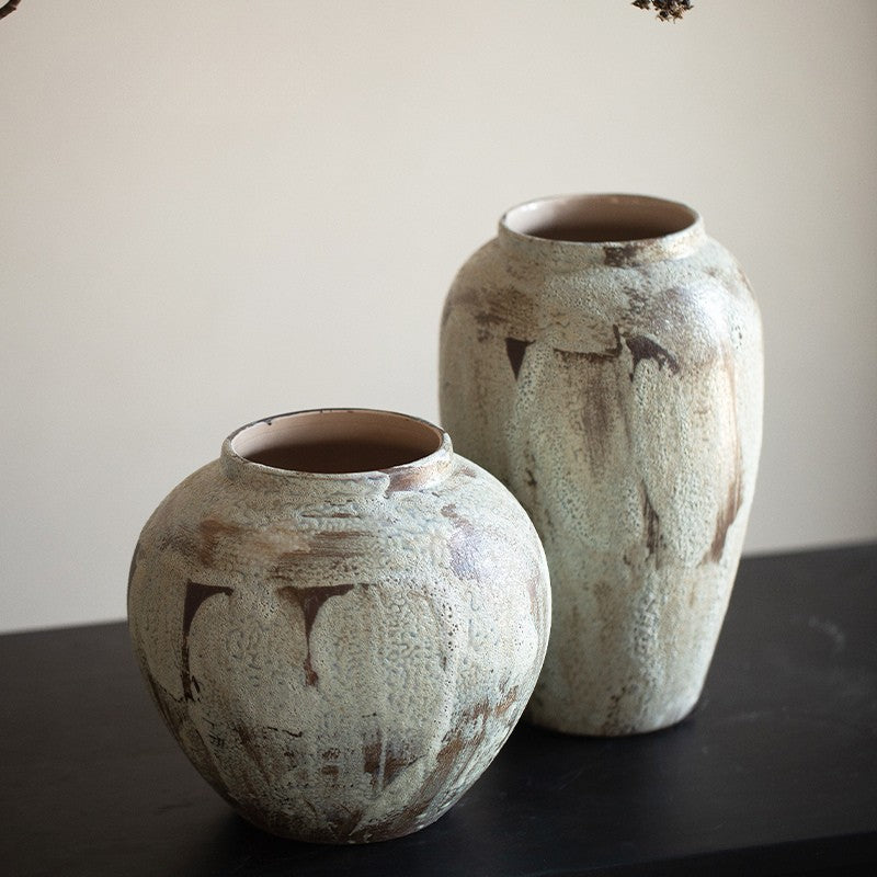 Rustic Cream Wabi-Sabi Vase | Artisan Reactive Glaze Pottery