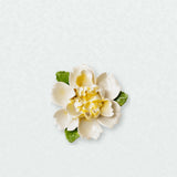Medium Ruffled Peony Ceramic Wall Flower in Golden Yellow Accent on a pale neutral studio wall.