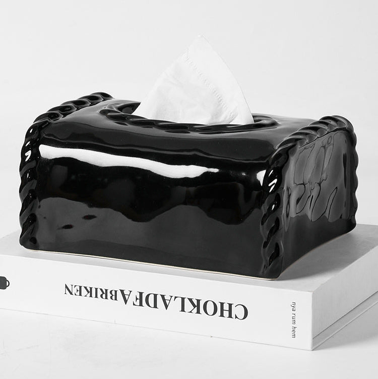 Braided Edge Ceramic Tissue Box Cover | Classic Preppy Decor