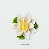 Medium Lotus Bloom Ceramic Wall Flower in Golden Yellow Accent with 3.5 in / 9 cm diameter shown.