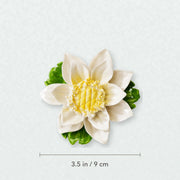 Medium Lotus Bloom Ceramic Wall Flower in Golden Yellow Accent with 3.5 in / 9 cm diameter shown.