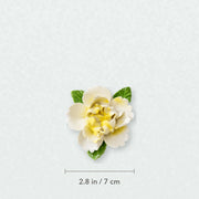 Small Ruffled Peony Ceramic Wall Flower in Golden Yellow Accent with 2.8 in / 7 cm diameter shown.