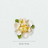 Medium Ruffled Peony Ceramic Wall Flower in Golden Yellow Accent with 3.5 in / 9 cm diameter shown.