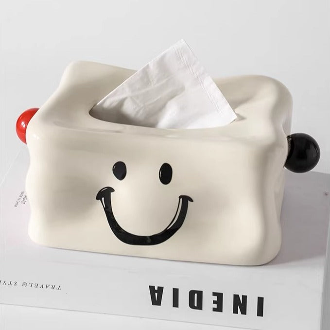 Boîte à Mouchoirs Minimaliste Visage Sourire | Décoration Céramique Moderne et Originale