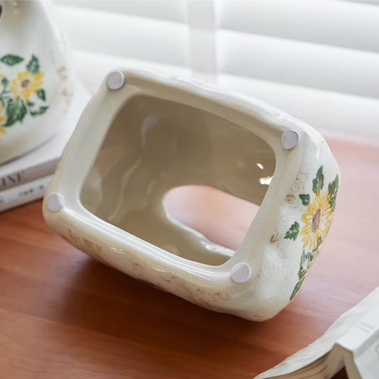 Vintage Sunflower Ceramic Tissue Box Cover | Artisan Crackle Glaze Decor