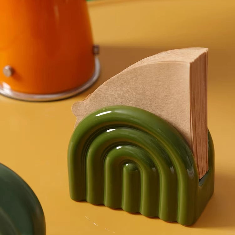 Mid-Century Modern Rainbow Ceramic Holder | Coffee Filter & Napkin Stand
