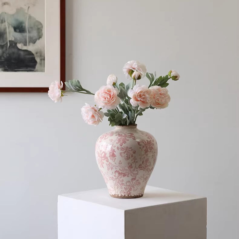 Vase en céramique floral français vintage | Pichet shabby chic vieilli