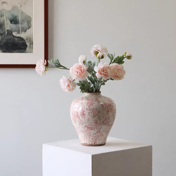 Vintage French Floral Ceramic Vase | Shabby Chic Distressed Pitcher