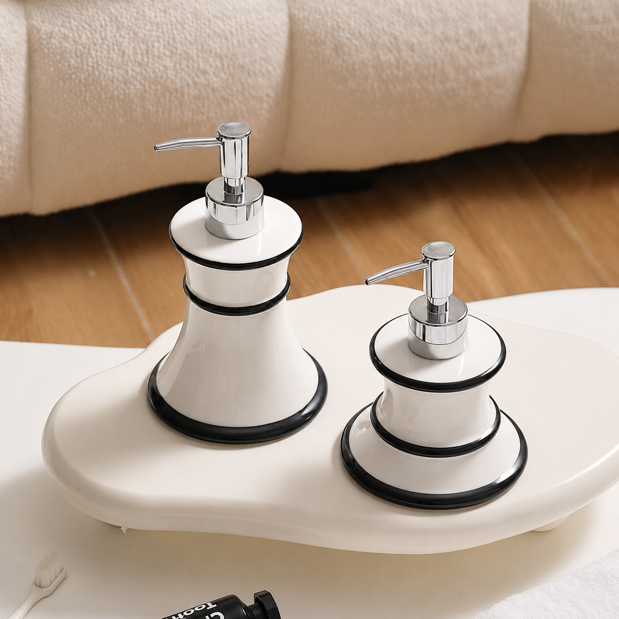Sculptural Contoured Ceramic Soap Dispenser | French Modernist Decor