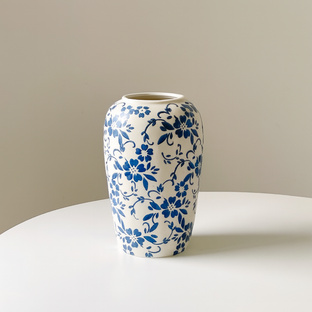 Tall Blue & White Ceramic Vase – Porcelain Floral Vase for Table & Floor Décor (2 Sizes)