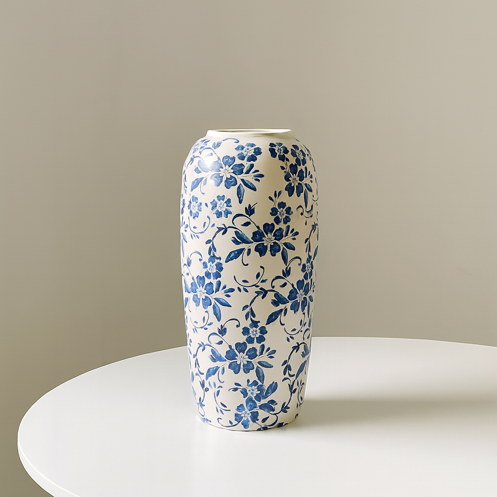 Tall Blue & White Ceramic Vase – Porcelain Floral Vase for Table & Floor Décor (2 Sizes)