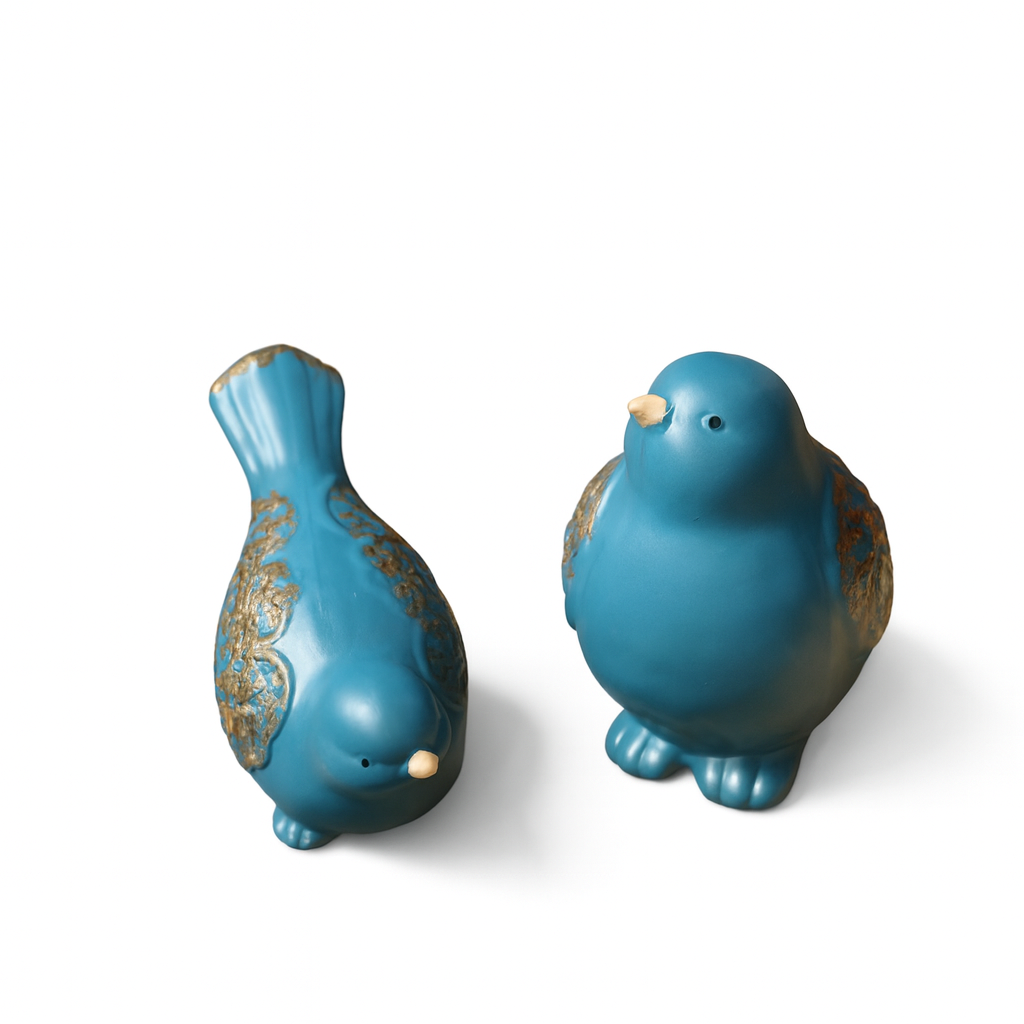 Blue Ceramic Bird Figurine – Whimsical Tabletop Décor (Set of 2)