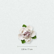 Small Ruffled Peony Ceramic Wall Flower in Plum Purple Accent with 2.8 in / 7 cm diameter shown.