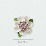 Medium Ruffled Peony Ceramic Wall Flower in Plum Purple Accent with 3.5 in / 9 cm diameter shown.